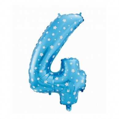 Foil balloon digit "4", blue with stars, 26"