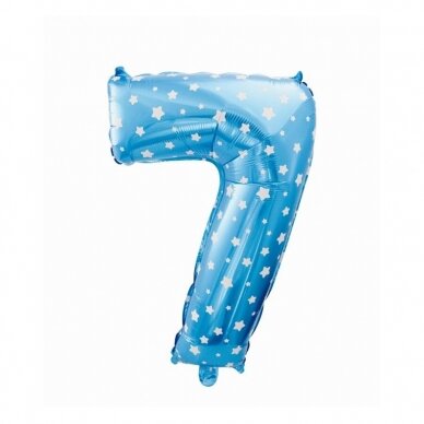 Foil balloon digit "7", blue with stars, 26"