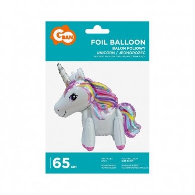 Foil Balloon Unicorn, 65 cm, white, standing 1