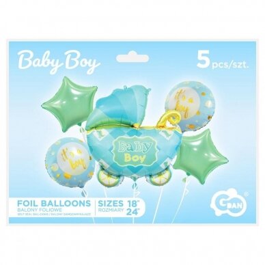 Foil balloon - Baby Carriage set, blue, 5 pcs. 1