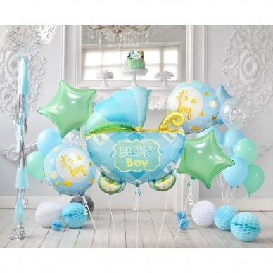 Foil balloon - Baby Carriage set, blue, 5 pcs. 2