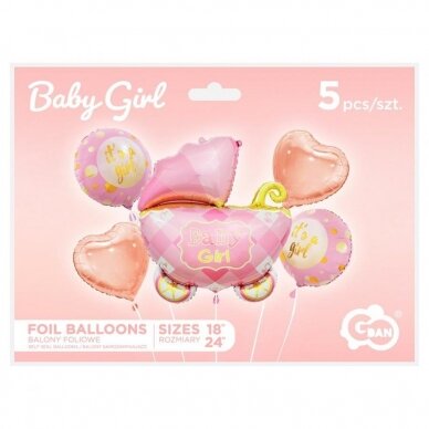 Foil balloon - Baby Carriage set, pink / 5 pcs. 1