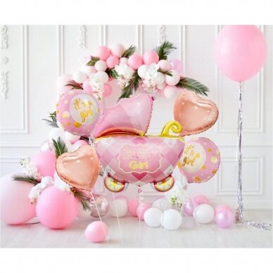 Foil balloon - Baby Carriage set, pink / 5 pcs. 2