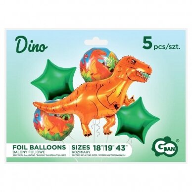 Foil balloons - Dino set, 5 pcs 1