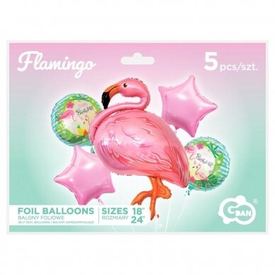 Folinių balionų rinkinys Flamingai, rausvas (5 vnt.) 1