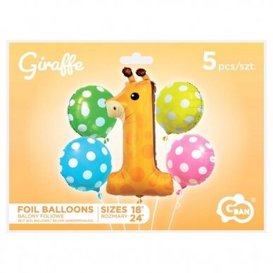 Foil balloon - Giraffe set, digit 1 / 5 pcs. 1