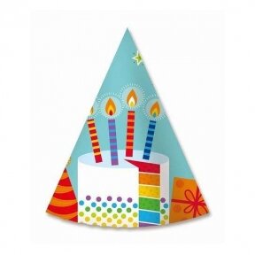 Colorful Birthday Party - Birthday Hats with Candles and Balloons (6 pcs)