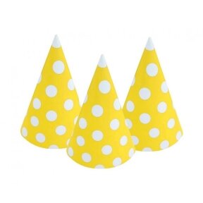 Paper hats Polka Dots, yellow, 6 pcs