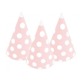 Paper hats Polka Dots, pink, 6 pcs