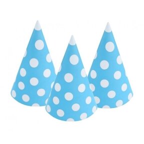 Paper hats Polka Dots, blue, 6 pcs