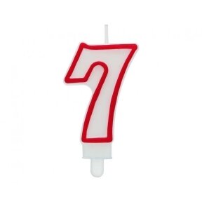 Digit candle "7", red outline, 7 cm