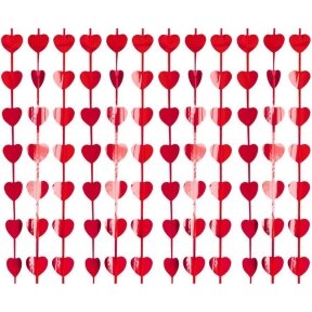 Fringe Deco Curtain B&C Hearts, metallic red, 100 x 200 cm