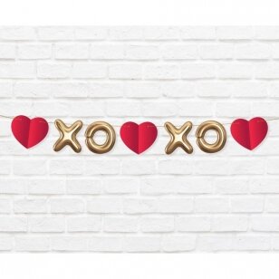 Girlianda popierinė su širdutėmis užrašu "XOXO" (200 cm)