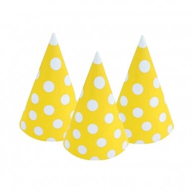 Paper hats Polka Dots, yellow, 6 pcs