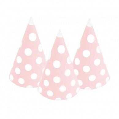 Paper hats Polka Dots, pink, 6 pcs