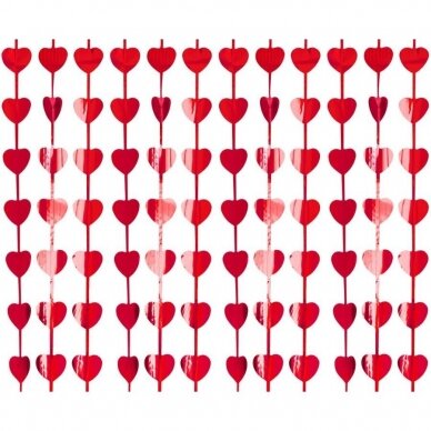 Fringe Deco Curtain B&C Hearts, metallic red, 100 x 200 cm