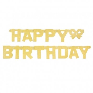 Glitter garland "Happy Birthday", gold, 160x11 cm