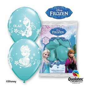 Balloon QL 12" with overprint "Anna, Elsa & Olaf" , Caribbean pastel blue / 6 pcs. ST ASORT