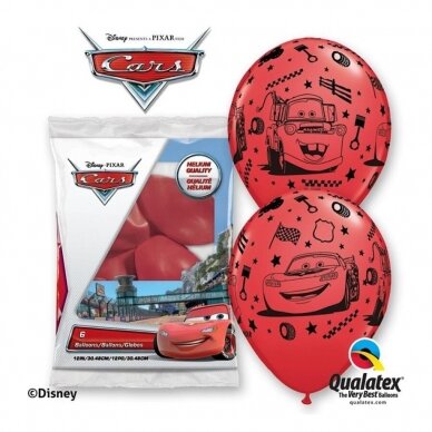 Balloon QL 12" with overprint "Lightning Mcqueen & Mater" , pastel red / 6 pcs. ST ASORT