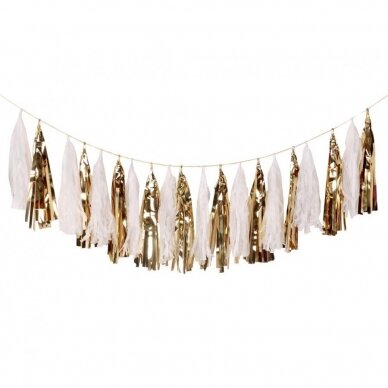 Tinsel garland W&C, white-gold, 36x250 cm, 20 pcs.