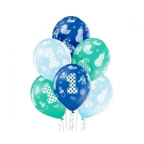 D11 balloons, digit 1, 1st Birthday Boy 1C5S, 6 pcs