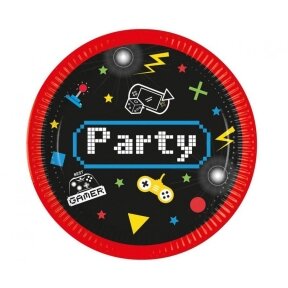 Gaming party paper plates, 23 cm, 8 pcs (plastic-free)