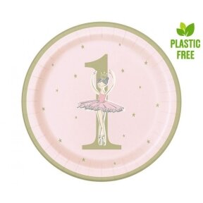 Paper plates Ballerina, rose-gold, 1st Birthday, 23 cm, 8 pcs (plastic-free)