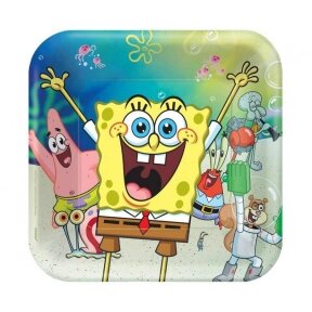 Paper plates SpongeBob, square, 23x23 cm, 8 pcs