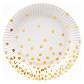 Paper plates Gold dots, white, 18 cm, 6 pcs