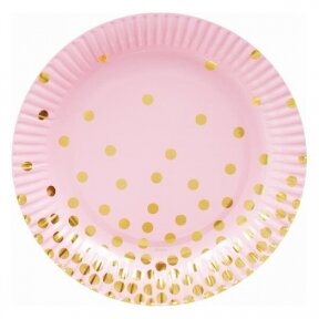 Paper plates "Gold dots", pink, size 18 cm, 6 pcs.