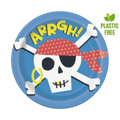 Ahoy Pirate paper plates, 23 cm, 8 pcs (plastic-free)