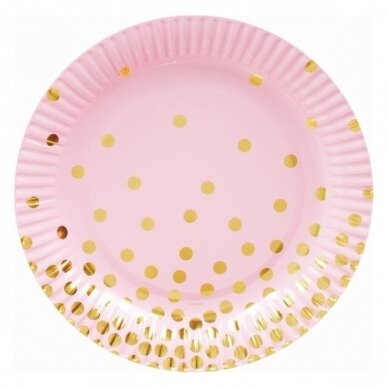 Paper plates "Gold dots", pink, size 18 cm, 6 pcs.