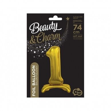 B&C standing foil balloon Digit 1, gold, 74 cm 1