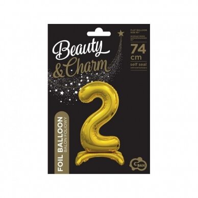 B&C standing foil balloon Digit 2, gold, 74 cm 1