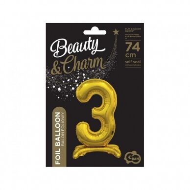 B&C standing foil balloon Digit 3, gold, 74 cm 1