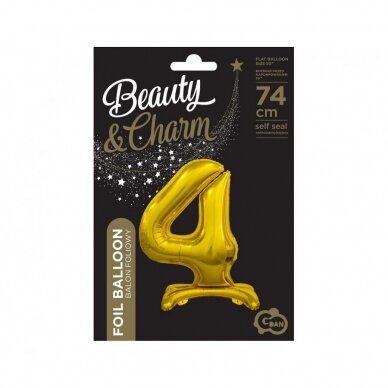 B&C standing foil balloon Digit 4, gold, 74 cm 1