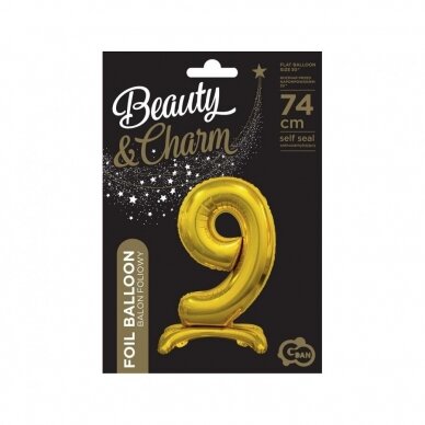 B&C standing foil balloon Digit 9, gold, 74 cm 1