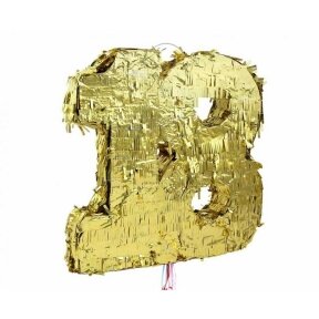 Pinata digit "18", metallic gold, size 50x35x7.5 cm