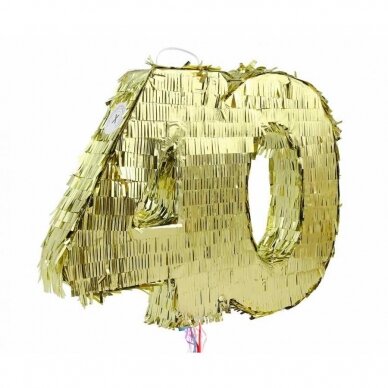 Pinata digit "40", metallic gold, size 50x35x7.5 cm