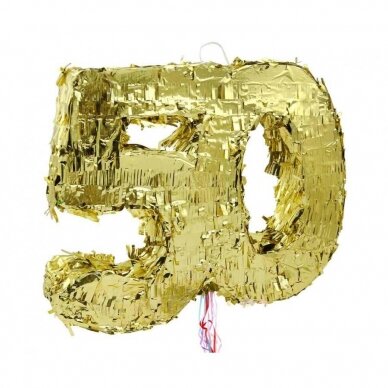 Pinata digit "50", metallic gold, size 50x35x7.5 cm