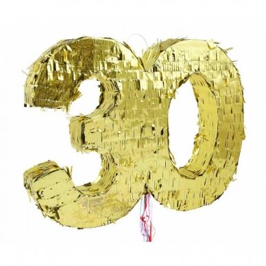 Pinata digit "30", metallic gold, size 50x35x7.5 cm