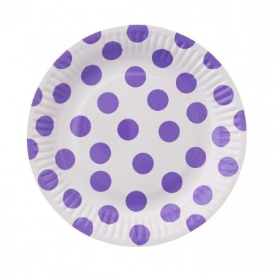 Paper plate Polka dot levander,18 cm, 6 pcs