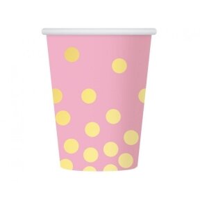 Paper cups "Gold dots", pink, 270 ml, 6 pcs