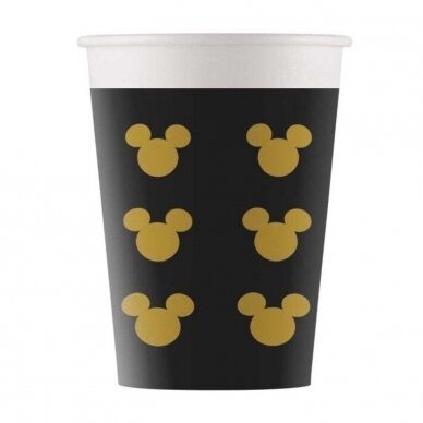 Paper cups black with Mickey Mouse "Mickey Gold" design (8pcs/200ml)