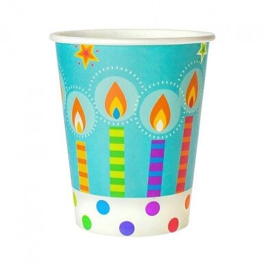 Colorful Birthday Party Cups with Candles and Balloons (6-pack / 200ml)