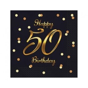 Paper napkins B&C Happy 50 Birthday, black (gold print) 33 x 33 cm, 20 pcs.