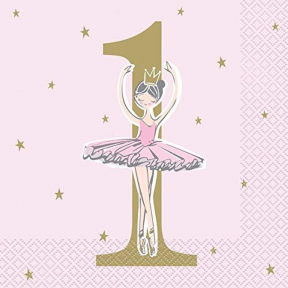 Ballerina 1st Birthday Luncheon Napkins I Pink & Gold I 16 Pcs.