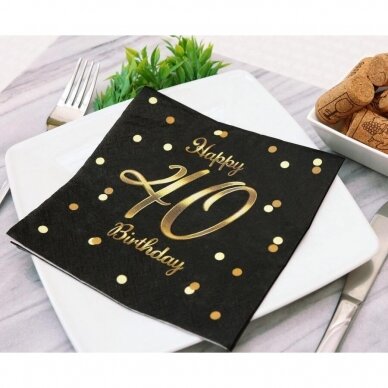 Paper napkins B&C Happy 40 Birthday, black (gold print) 33 x 33 cm, 20 pcs. 1