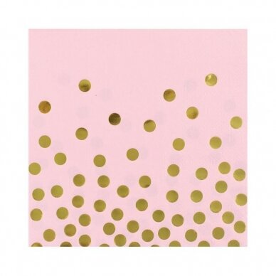 Paper napkins "Gold dots", pink, size 33 x 33 cm, 12 pcs.