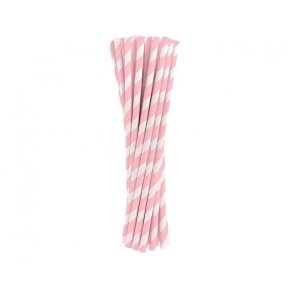 Paper drinking straws, light pink stripes, 6x197mm / 24 pcs